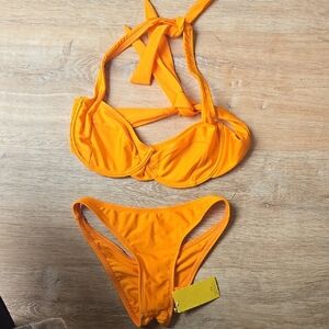NWT BANANHOT Vibrant Orange Bikini Set Top L BOTTOM XS